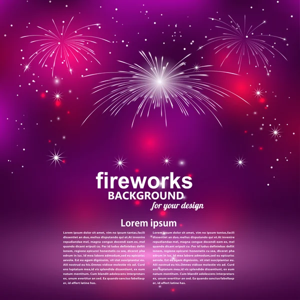 Feestelijke vuurwerk op een paarse achtergrond. kaart. vector illus — Stockvector