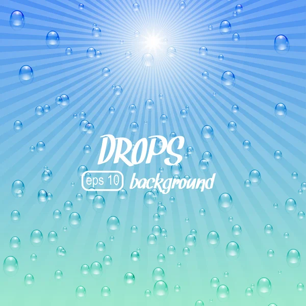 Blue water background with drops and sunshine. Vector — Stock Vector