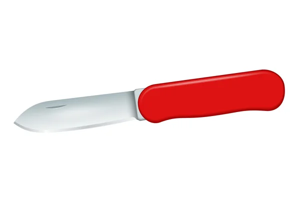 Складной нож для туризма с красной ручкой. Изолированный на белом b — стоковый вектор