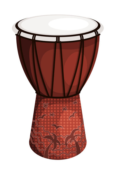 Tomtom drum brown style tribal with palm trees and birds. Изолат
