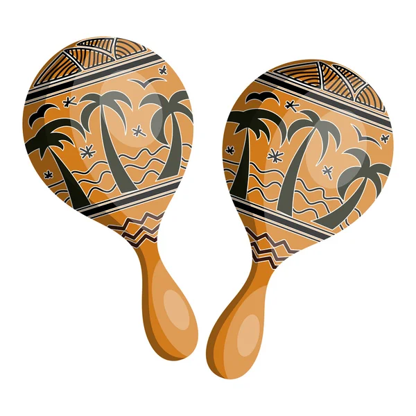 Wooden maracas in tribal style. Isolated on white background. Ve — Stock Vector