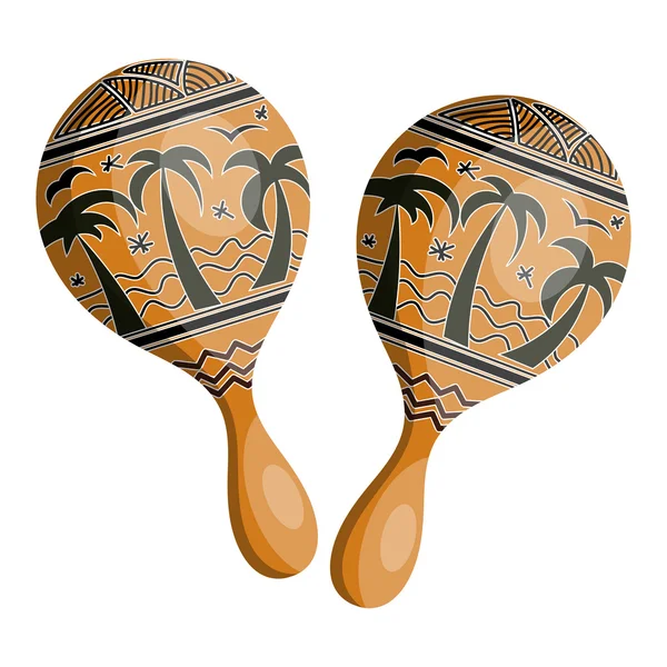 Maracas de madera en estilo tribal. Aislado sobre fondo blanco. Ve. — Archivo Imágenes Vectoriales