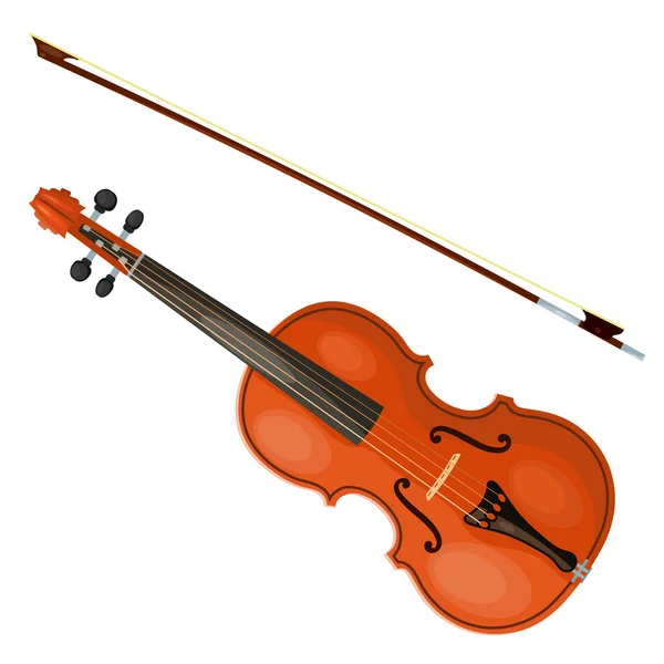 Violín y arco aislados sobre fondo blanco. Ilustración vectorial — Vector de stock