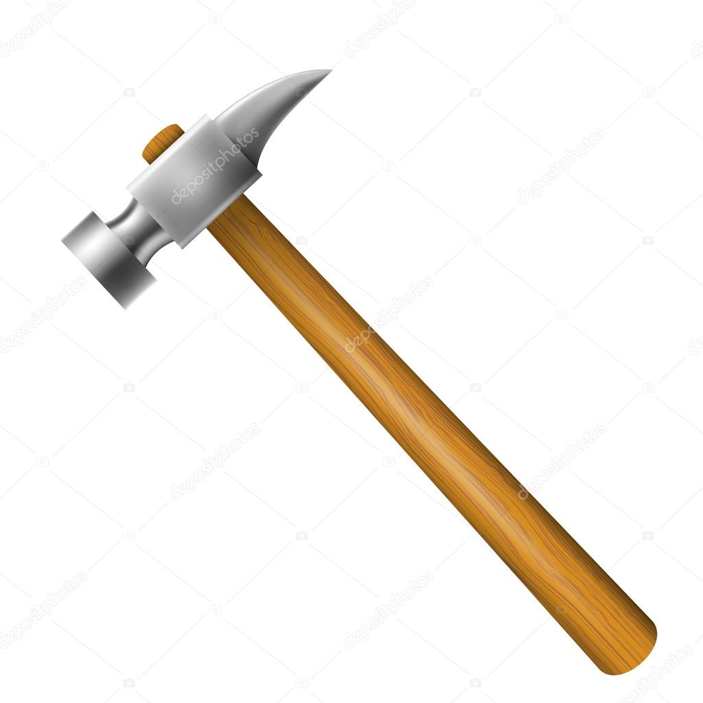 Hammer with wooden hilt isolated on a white background. Vector i