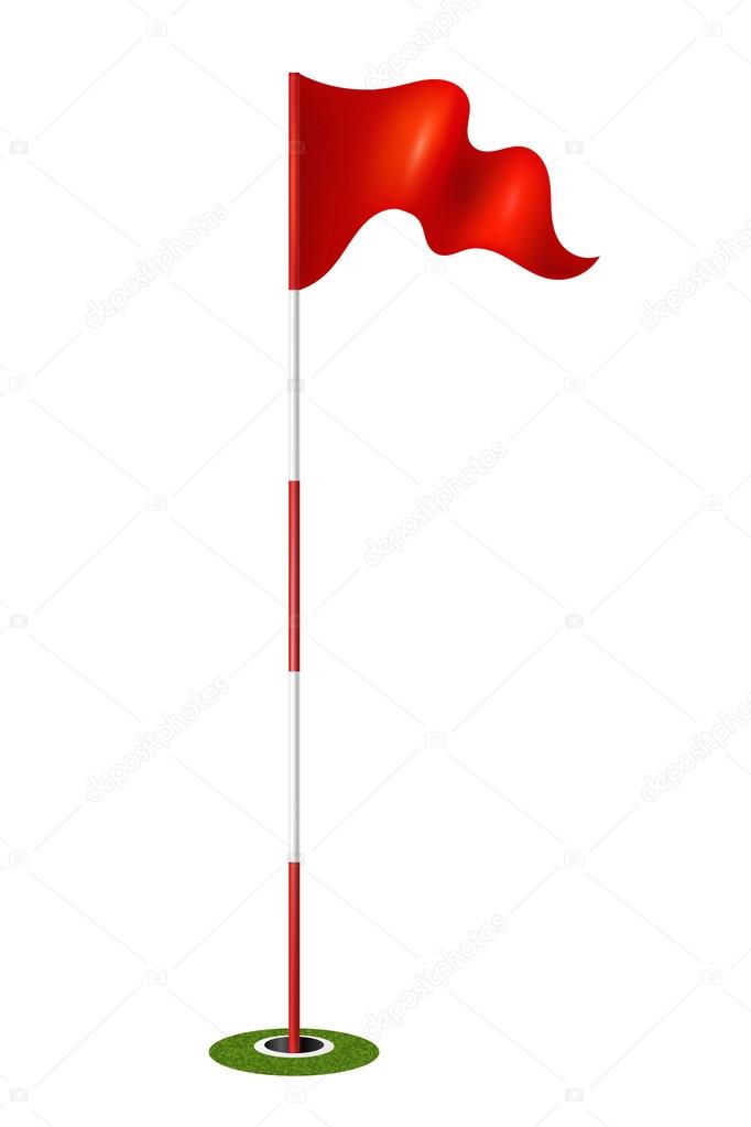 Red flag in the hole. Golf. Vector illustration. Stock Vector Image by