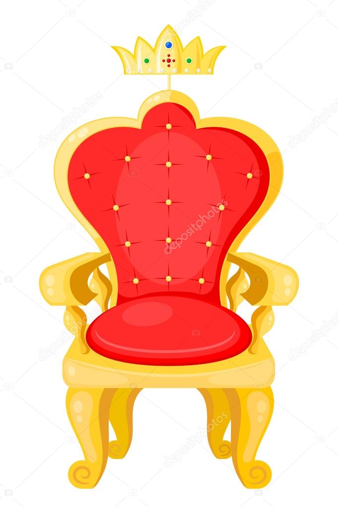 Bright red throne and the royal crown isolated on a white backgr
