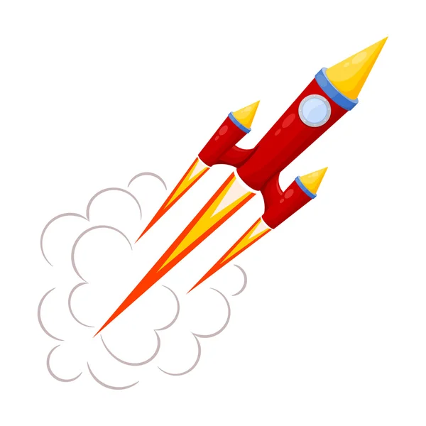 Red Rocket em movimento isolado sobre fundo branco. Ilustre vetor — Vetor de Stock