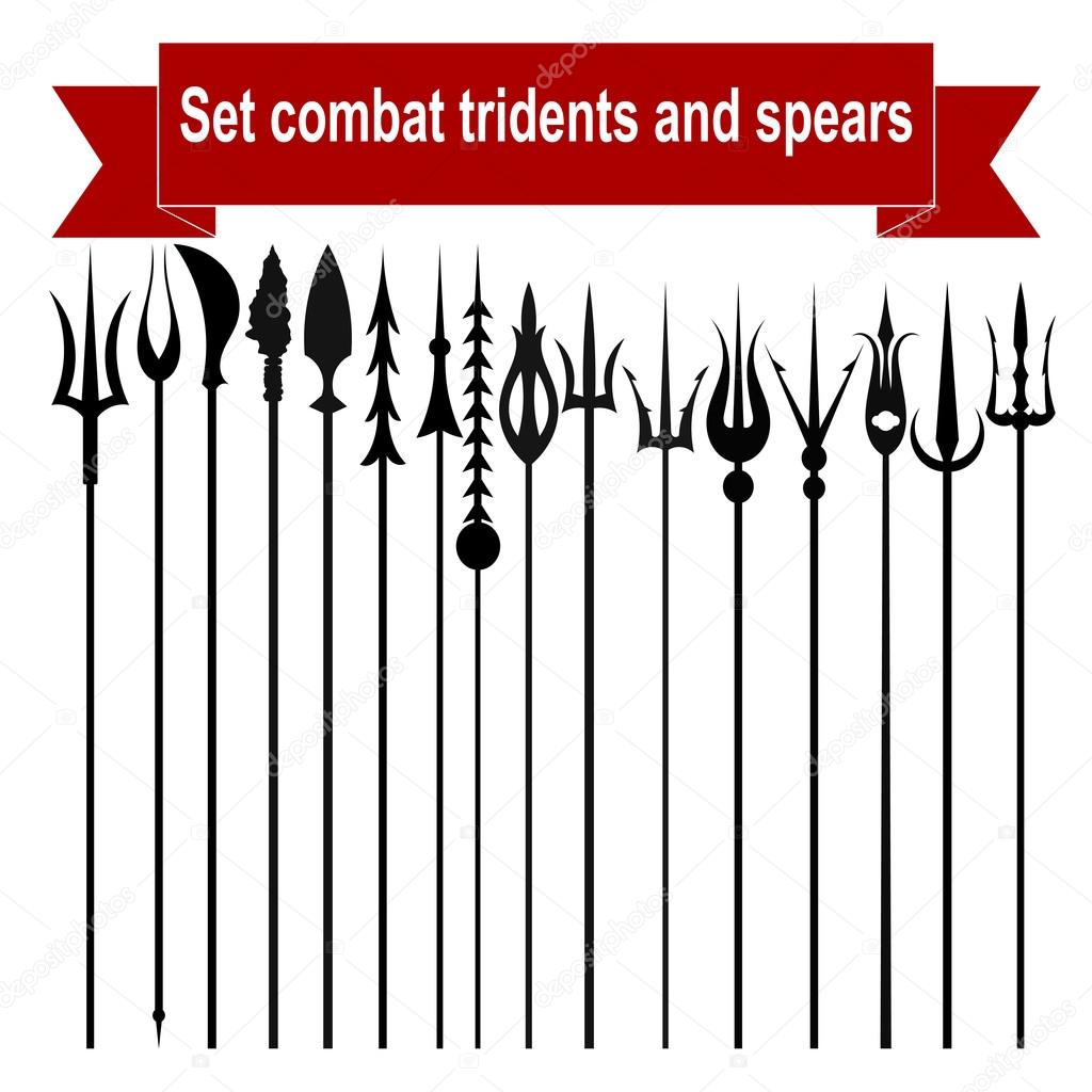 Set combat tridents and spears isolated on a white background. V