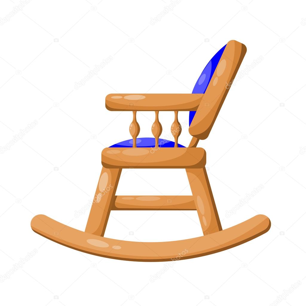 Blue wooden rocking chair isolated on white background. Vector i