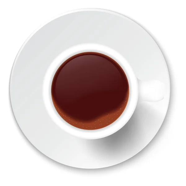 Taza de café sobre un platillo de porcelana aislado sobre un fondo blanco . — Vector de stock