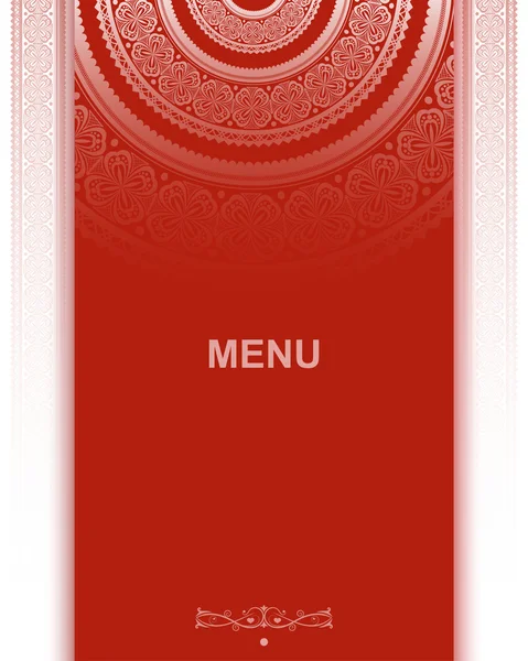 Menú de decoración sobre fondo rojo con adorno de encaje. Vector enfermo — Vector de stock