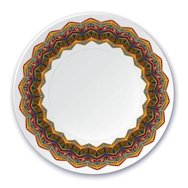 Adorno tribal indio redondo. Patrón mostrado en la placa de cerámica — Archivo Imágenes Vectoriales