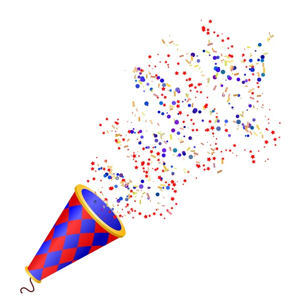 Explosión festiva poppers a todo color con confeti aislado en wh — Vector de stock