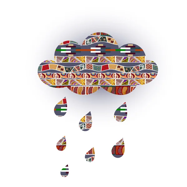 Vector wolk met regendruppels en tribal ornamenten. Ik weer — Stockvector