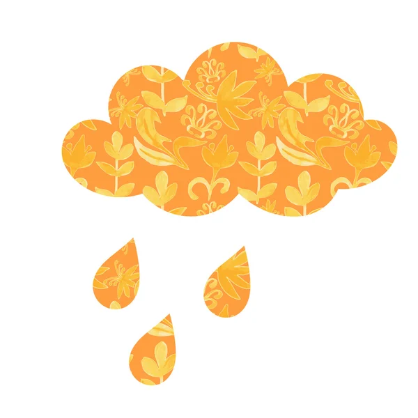 Nube vectorial con gotas de lluvia y adornos florales. Tiempo i — Vector de stock