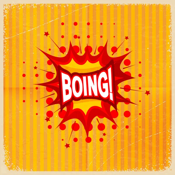 Dibujos animados explosión BOING! sobre un fondo amarillo, pasado de moda. Vect. — Vector de stock