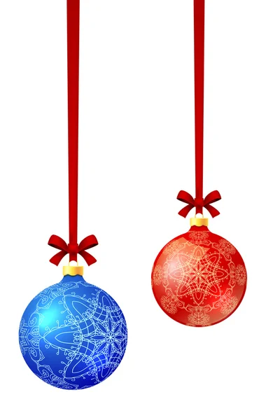 Vector azul bolas de Hristmas con decoración hecha de copos de nieve — Archivo Imágenes Vectoriales