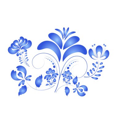 Beyaz bir arka planda Gzhel tarzda izole çiçek. Vektör hastası