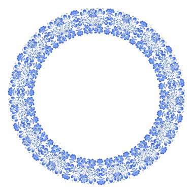 Beyaz arka plan üzerinde izole Gzhel tarzı çerçeve çiçek. Vektör