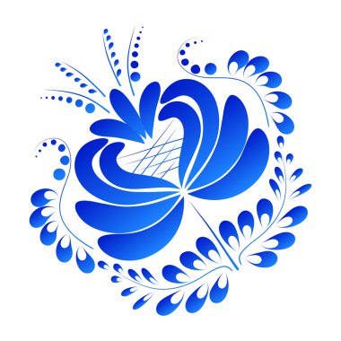 Beyaz bir arka planda Gzhel tarzda izole çiçek. Vektör hastası