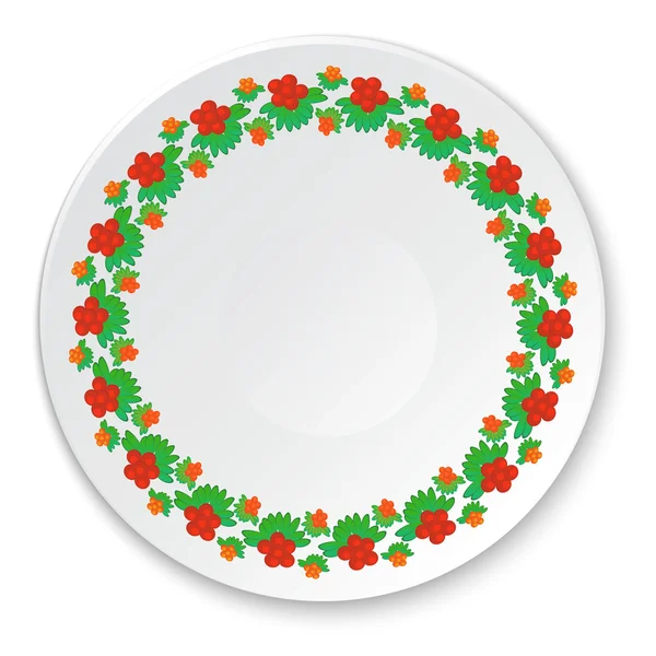 Kerek kerámia tányér hagyományos ukrán motívum. Design ele — Stock Vector