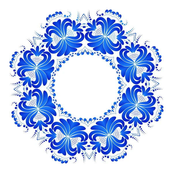 Niebieski ornament kwiatowy w stylu Gzhel na białym tle — Wektor stockowy