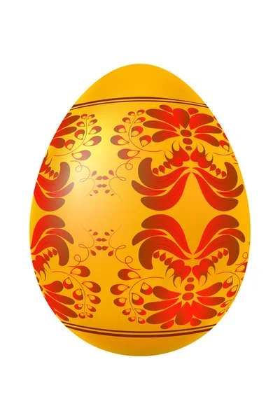 Uovo di Pasqua dorato con ornamento floreale rosso. Illustrazione vettoriale . — Vettoriale Stock