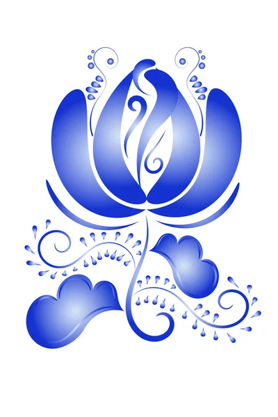 Elemento di design fiore blu in stile Gzhel isolato sul retro bianco — Vettoriale Stock