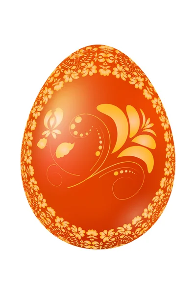 Huevo rojo de Pascua con adorno floral amarillo tradicional ruso . — Vector de stock