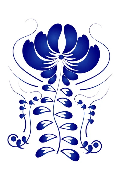 Flor aislada sobre fondo blanco. Gzhel. Ilustración vectorial — Vector de stock