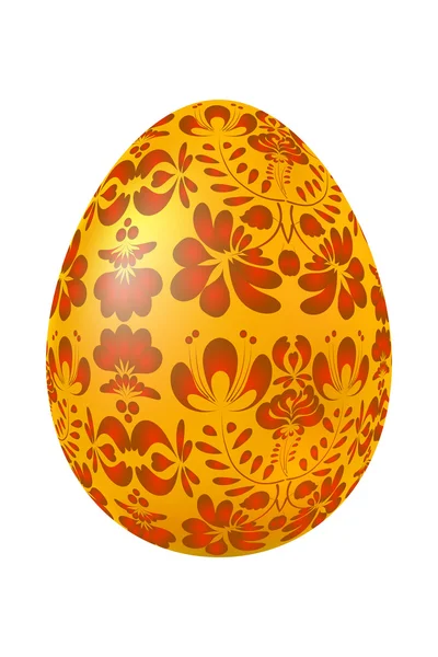 Easter egg with yellow traditional Russian red floral ornament. — Stock Vector