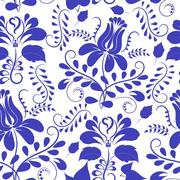 Blaues nahtloses Muster. Blumen gzhel. Vektorillustration. — Stockvektor