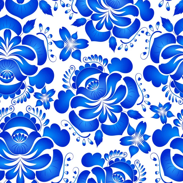 Fondo floral brillante sin costuras. Flores Gzhel. Vector illustr — Vector de stock