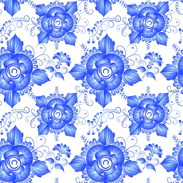 Nahtlose florale Textur. Blumen gzhel. Vektorillustration. — Stockvektor