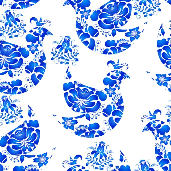 Textura perfecta con pájaros y flores sobre un fondo blanco. G — Archivo Imágenes Vectoriales