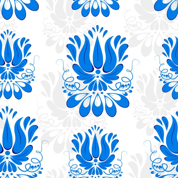 青い飾りとシームレスな背景は。Gzhel スタイル。壁紙. — ストックベクタ