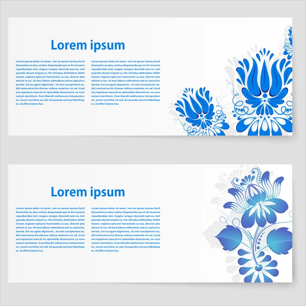 横幅上用蓝色的花朵装饰的白色背景设置 — 图库矢量图片