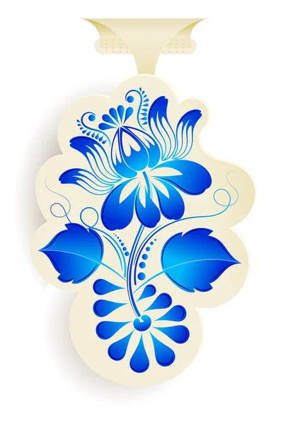 Elemento de diseño de adorno floral azul en estilo Gzhel sobre papel stic — Vector de stock