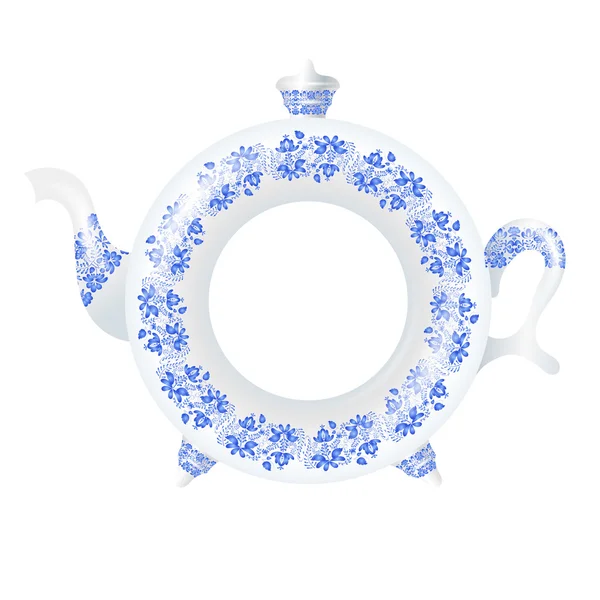 Tarro blanco con adorno de flores azules. Gzhel. Ilustración vectorial — Vector de stock