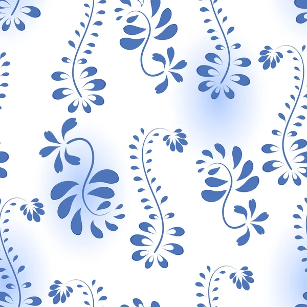 Seamless background with blue floral ornament. Gzhel style. Vect — Stock Vector