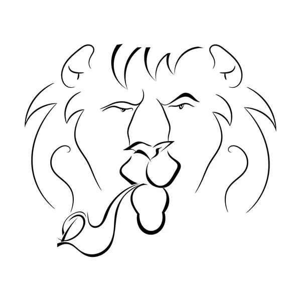 Silhueta preta e branca de um leão com um cachimbo. Vector illustr — Vetor de Stock