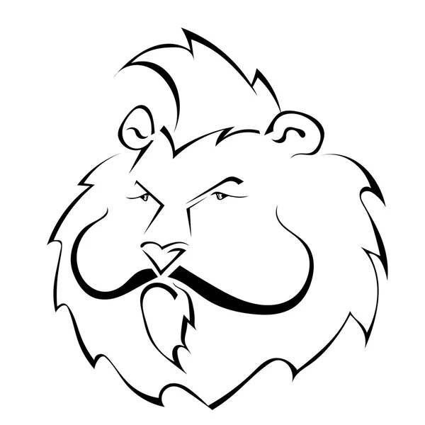 Czarno-białe sylwetka lwa z wąsami. Wektor chory — Wektor stockowy