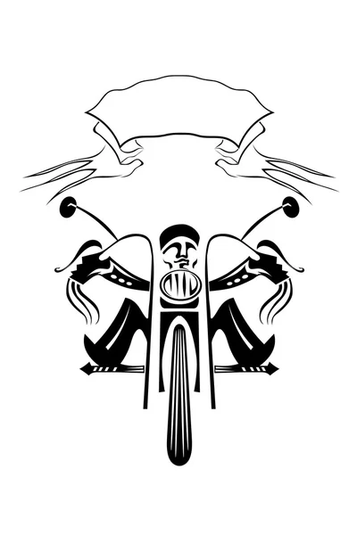 白い背景があるに、バイクでバイクに乗る人の黒いシルエット — ストックベクタ