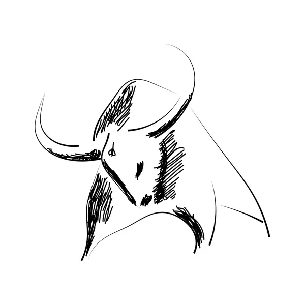 Bosquejo silueta negra de un toro aislado sobre un fondo blanco — Vector de stock