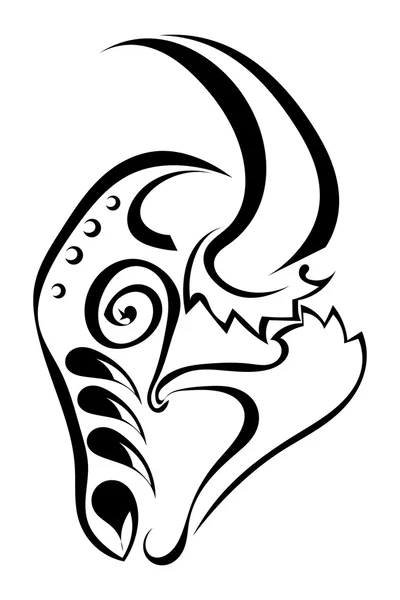 Croquis profil silhouette noire d'une tête de taureau isolé sur un w — Image vectorielle