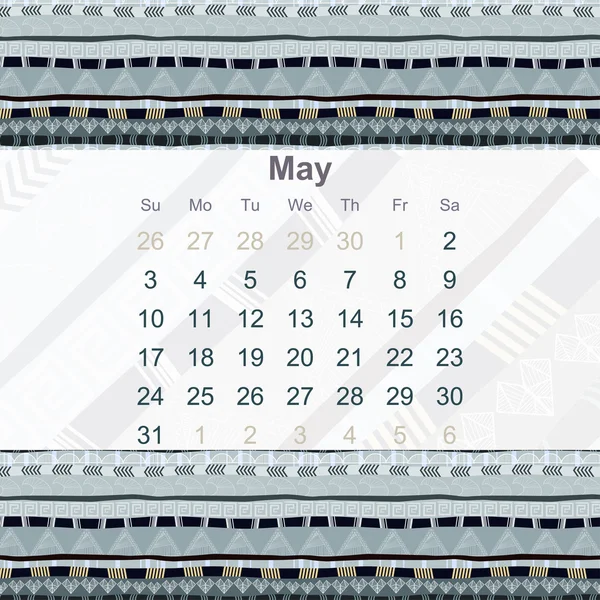 Calendario diseñado en el estilo de Tribal. 2015. Mayo. Etno. Vect. — Vector de stock