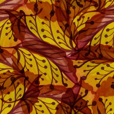 Sarı sonbahar yaprakları ve çiçekleri ile sorunsuz doku. Ben vektör