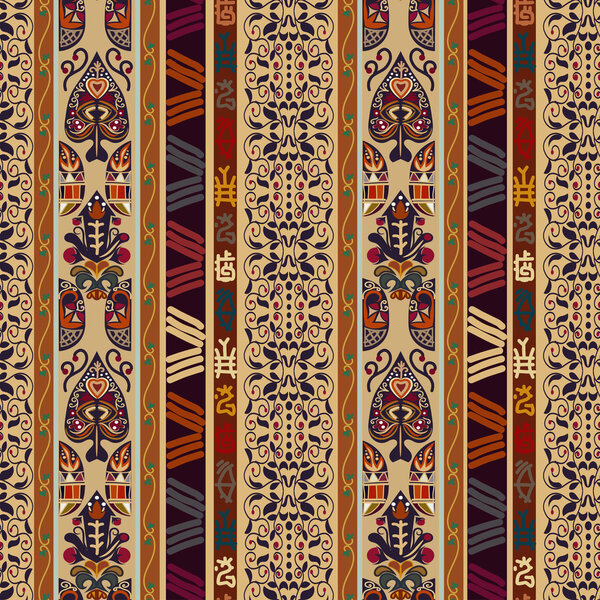 Бесшовный этнический узор с абстрактными цветами фантастика. Декор f
