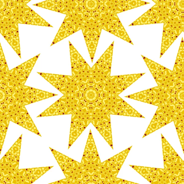 Yellow seamless background with floral ornament and stars. Triba — Stock Vector