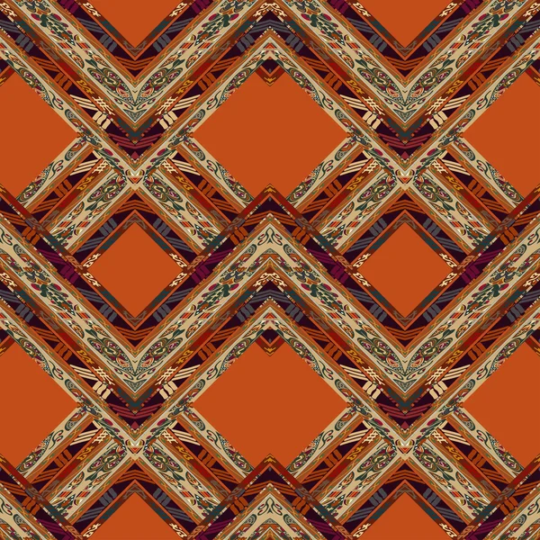 Fondo rojo sin costuras con adorno floral con rombo naranja — Vector de stock